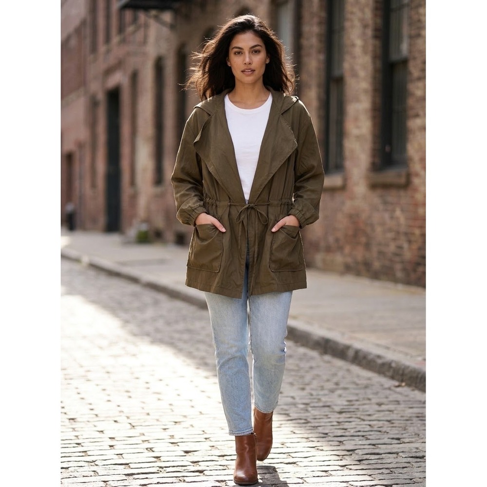 Ashley Outerwear Olive Green Hooded Anorak Jacket Cardigan XL Drawstring Waist